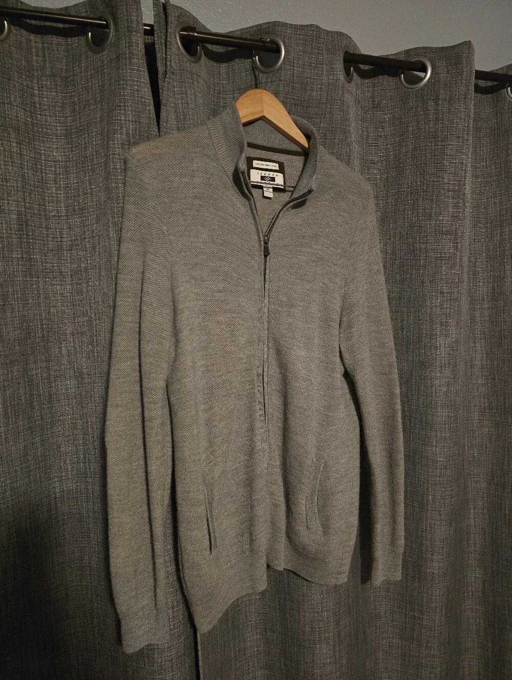 Joseph Abboud 100% Extra Fine Merino Wool Full Zip Sweater Gray Size M